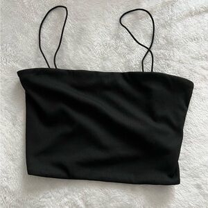 Black Ribbed Cropped Tank Top